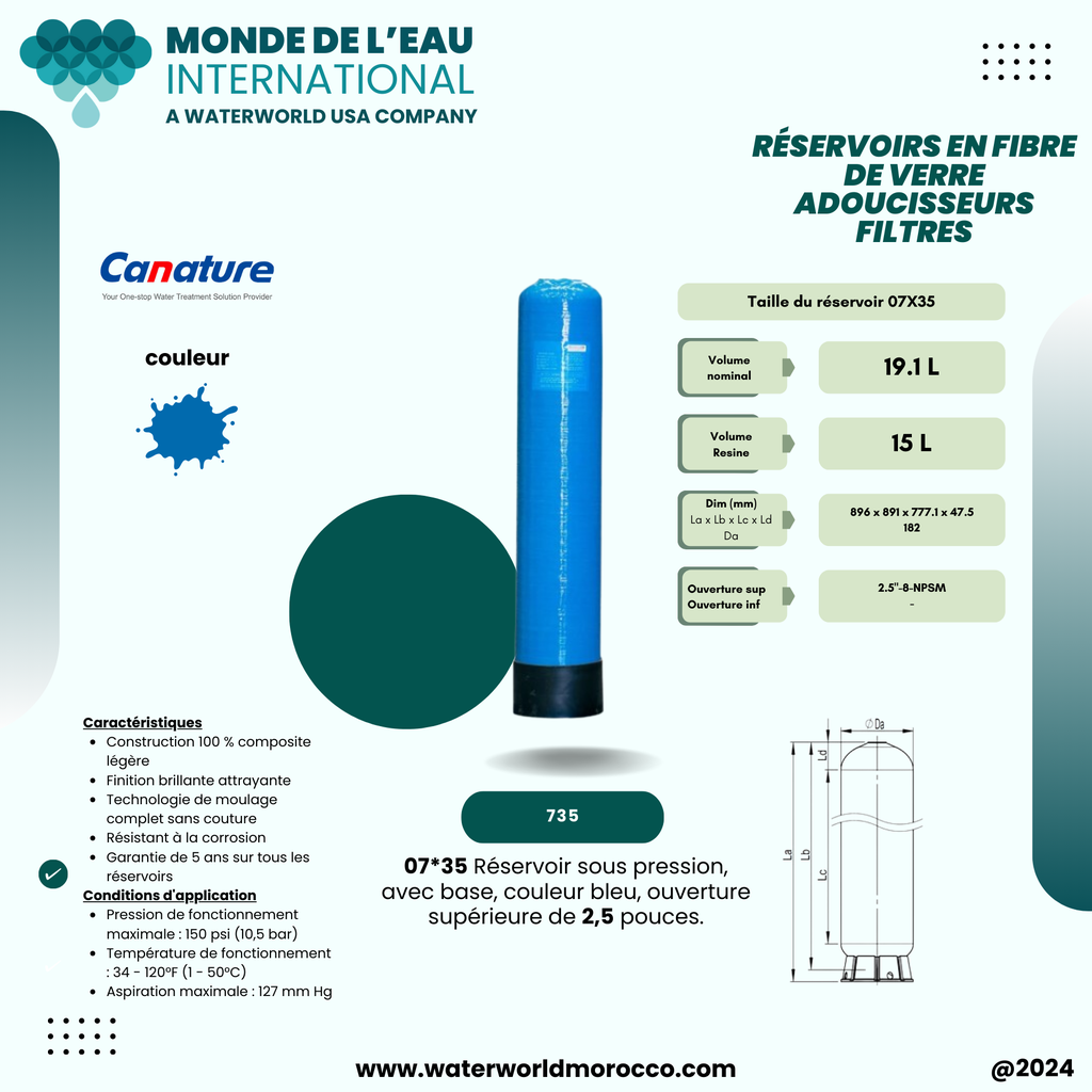 07*35 Pressure tank, with base, blue color, 2.5" top opening 