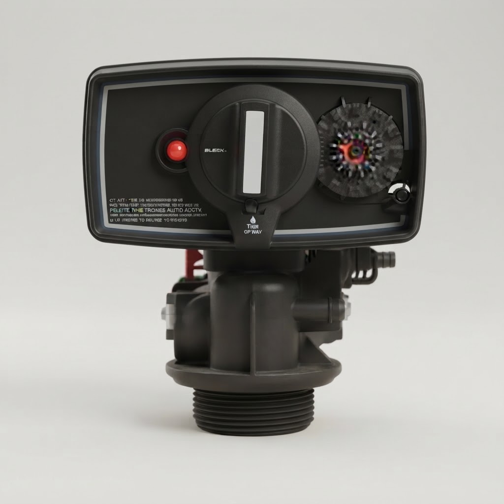 Vanne d’adoucisseur BNT-650T avec programmateur (Timer), raccords entrée/sortie 1" NPT, adaptateurs supérieur et inférieur inclus.