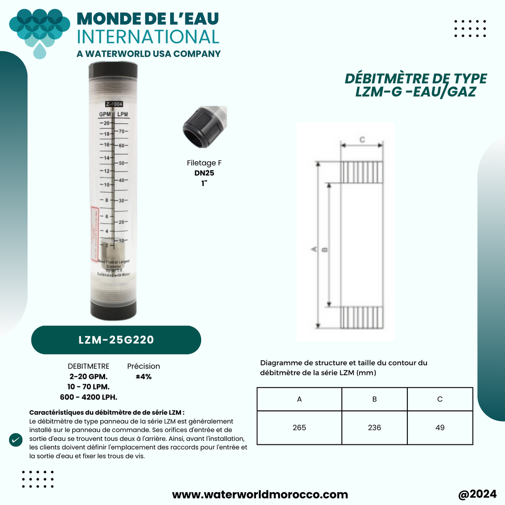 FLOWMETER 2-20 GPM 