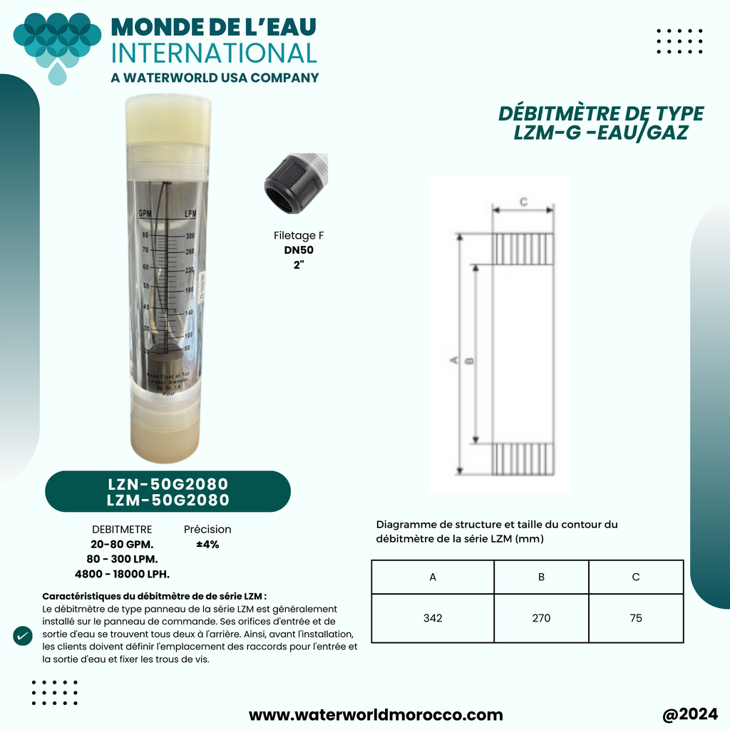 FLOWMETER 20-80 GPM 