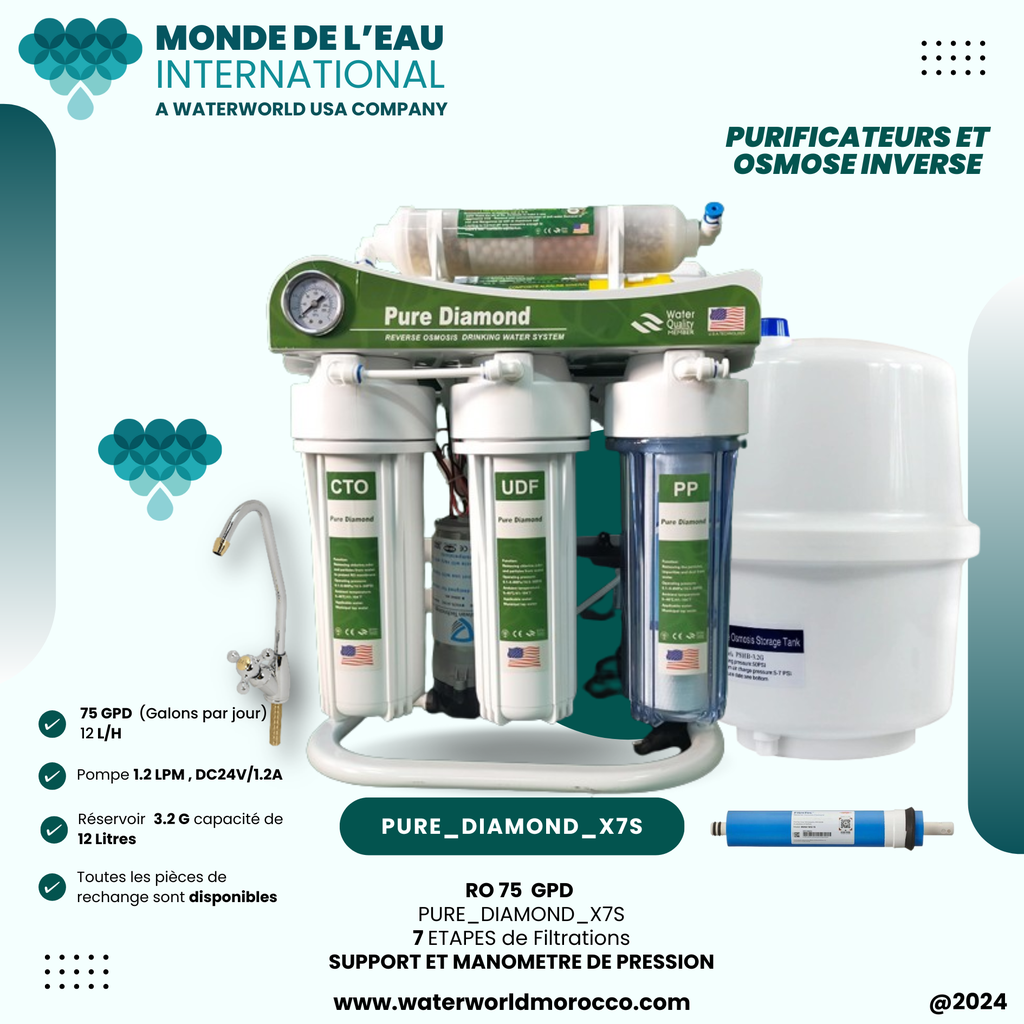 7 Stages RO machine stand with gauge, Pure Diamond Brand. 7S   (D)