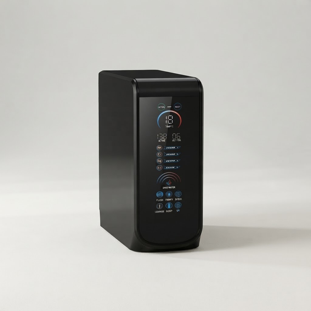 Système d’osmose inverse (RO) 6 étapes – 600 GPD (Prestige P01-101-01) – Capacité : 600 GPD – Débit direct – Robinet numérique intelligent – Stérilisation UV intégrée – Finition noire