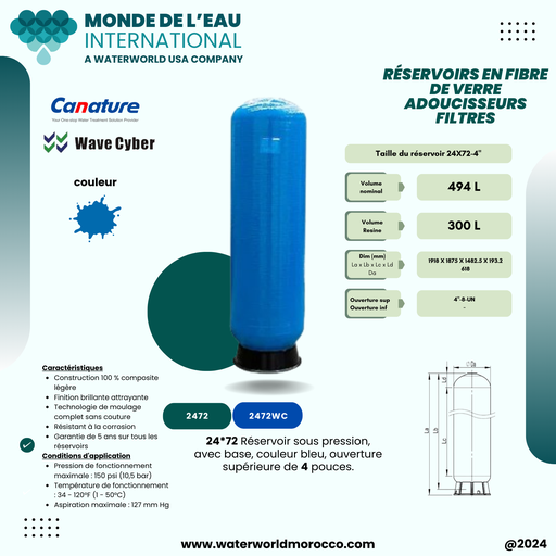 24x72 Pressure tank,with base,blue color,4" top opening,with"canat